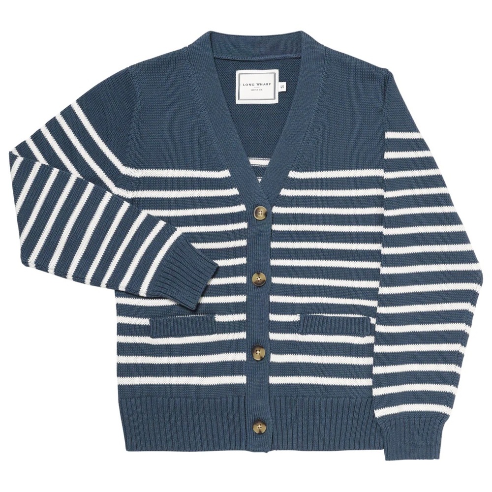 Long Wharf Supply Co Sconset SeaWell™ Marine Stripe Cardigan - Size Small